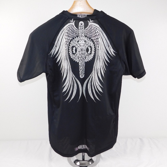 Cycology Performance MTB Short Sleeve Jersey – Black with Winged Gear Graphic - Picture 2 of 7